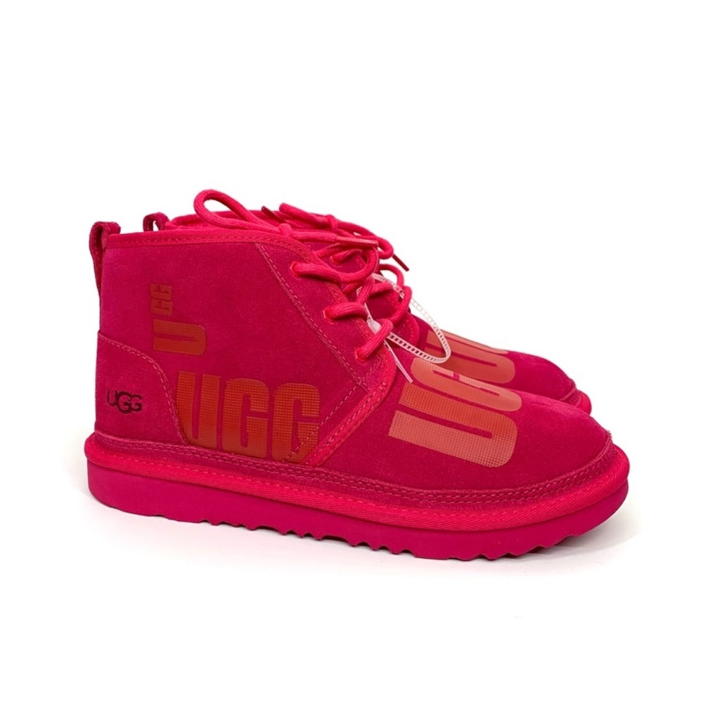 Ugg Neumel Hot Pink Lace Up Wool Lined Chukka Boots Size 6 Big Girl New - Picture 3 of 16